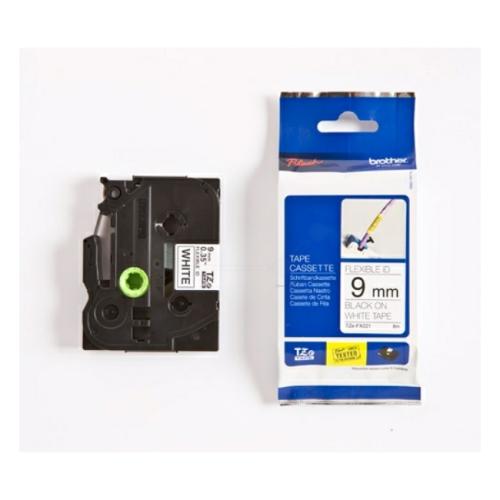 Brother Etikettape svart på hvit (TZEFX221), 9mm, flexible laminated